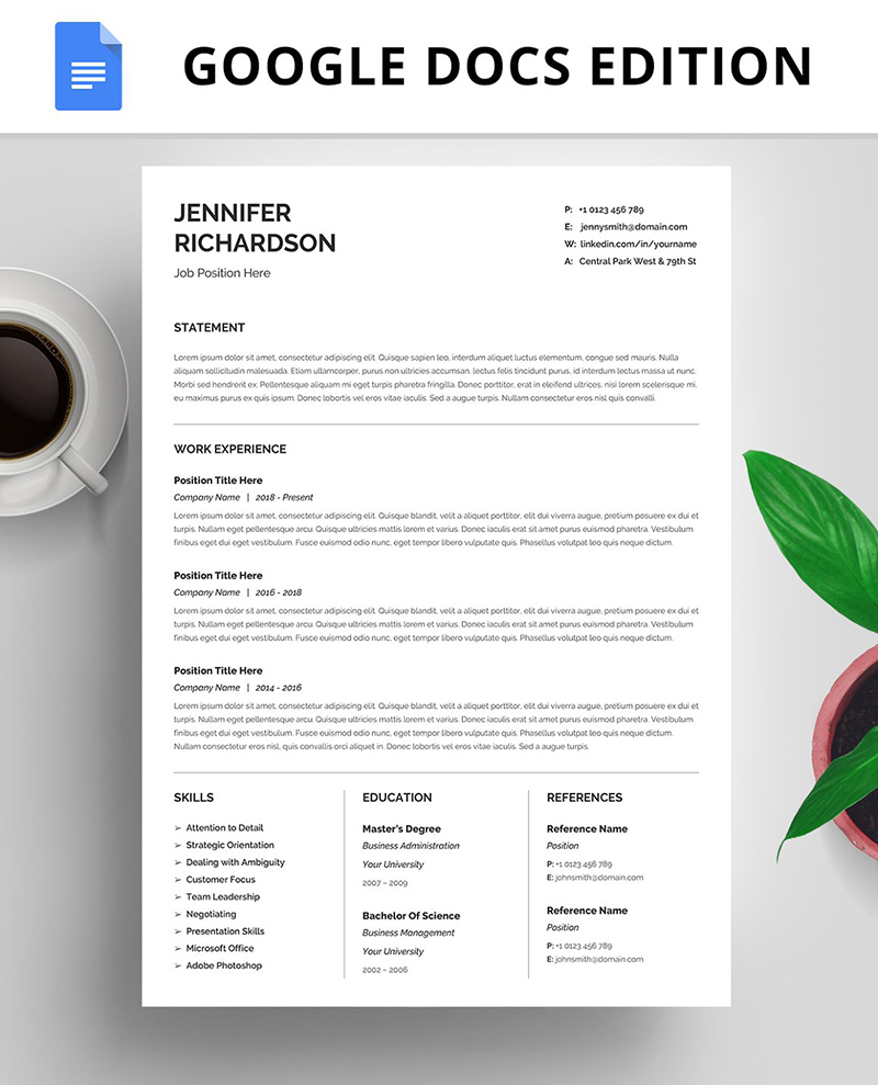 Resume Template, Cv, Google Docs