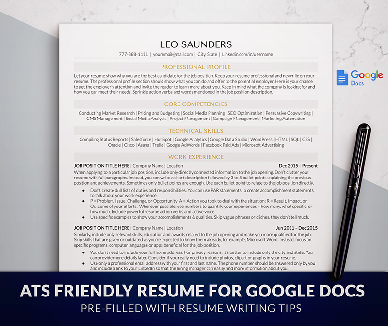 Modern Resume Template Google Docs