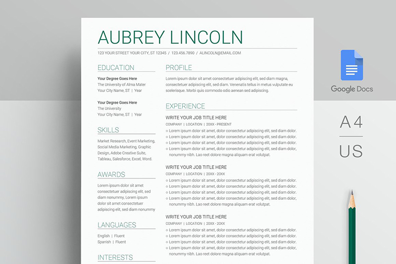 Google Docs Resume Template Clean Design